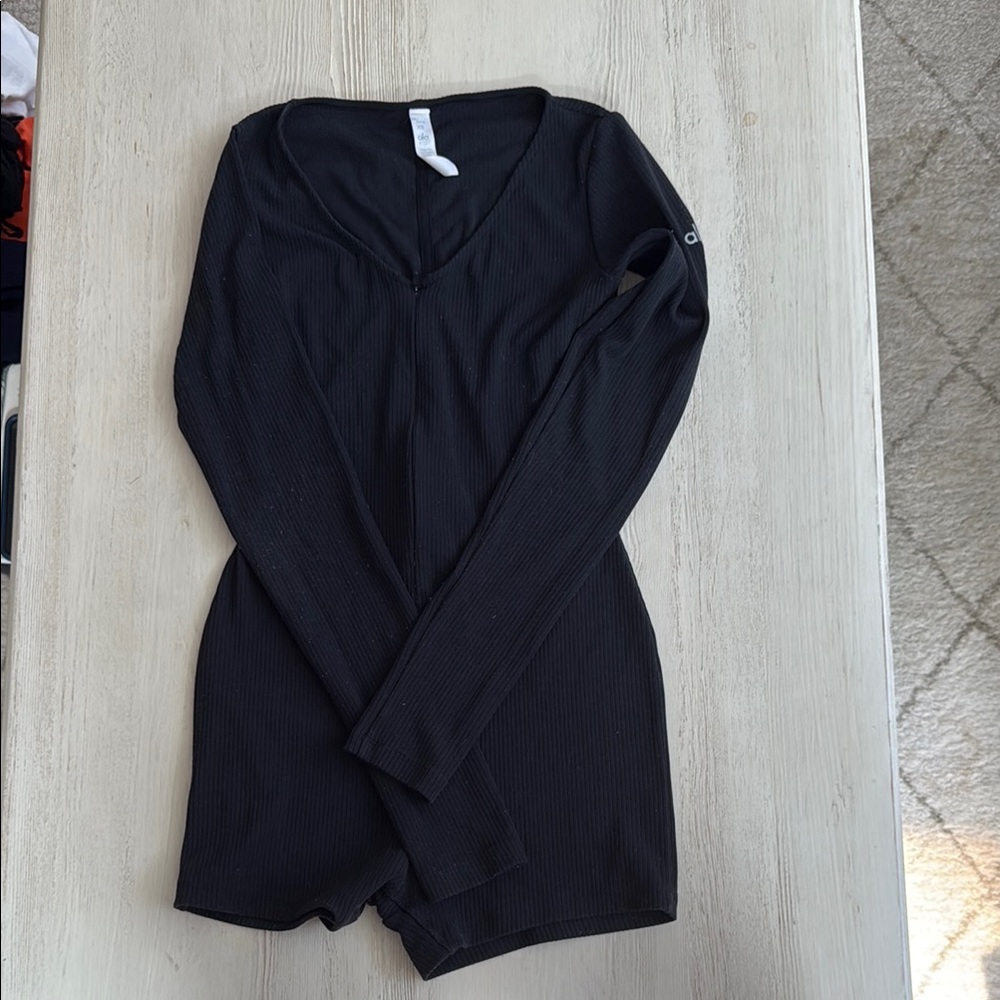 ALO Yoga Black Fitted Bodysuit Top